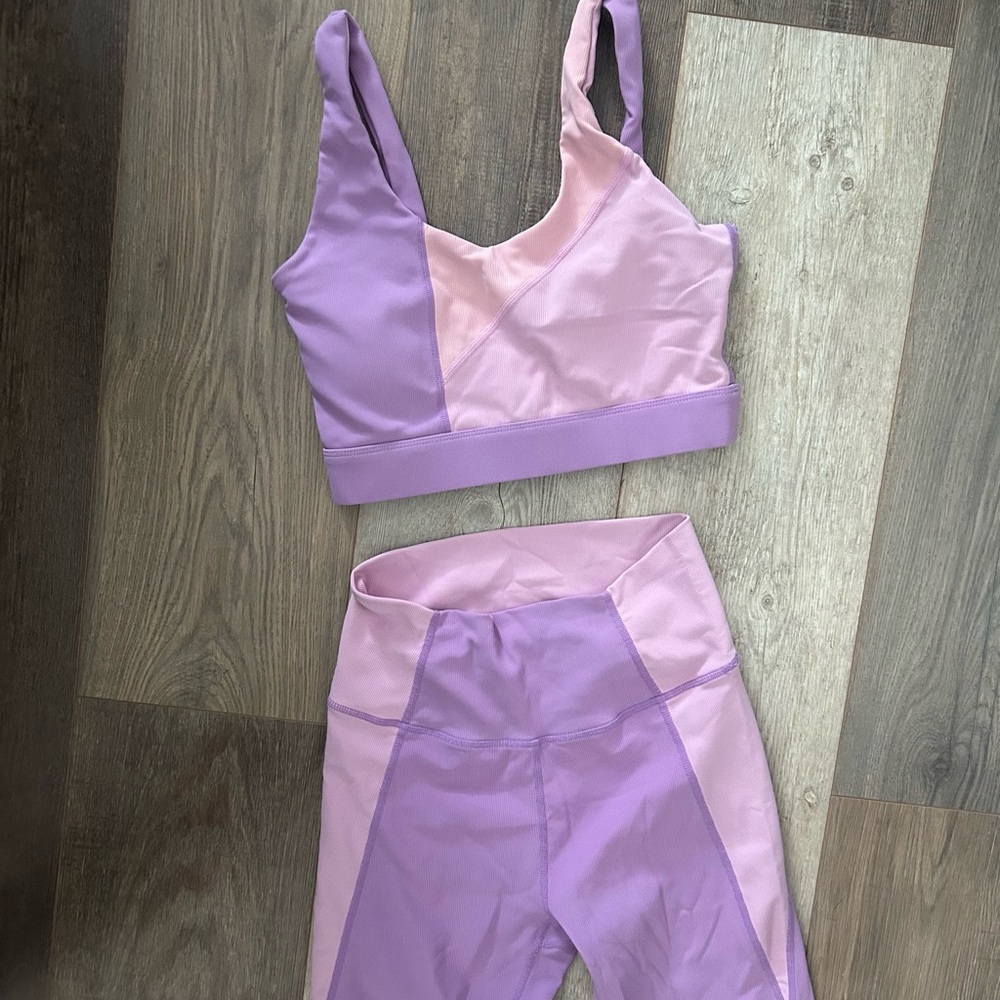 Lavender & Light Pink Colorblock High-Rise Leggings
